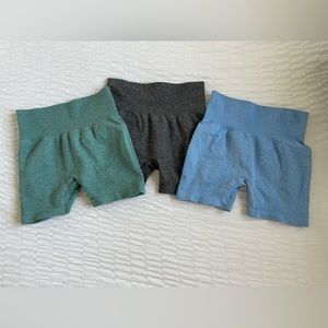 Set of 3 workout biker 3” shorts - sky blue, black, turquoise - stretchy & comfy